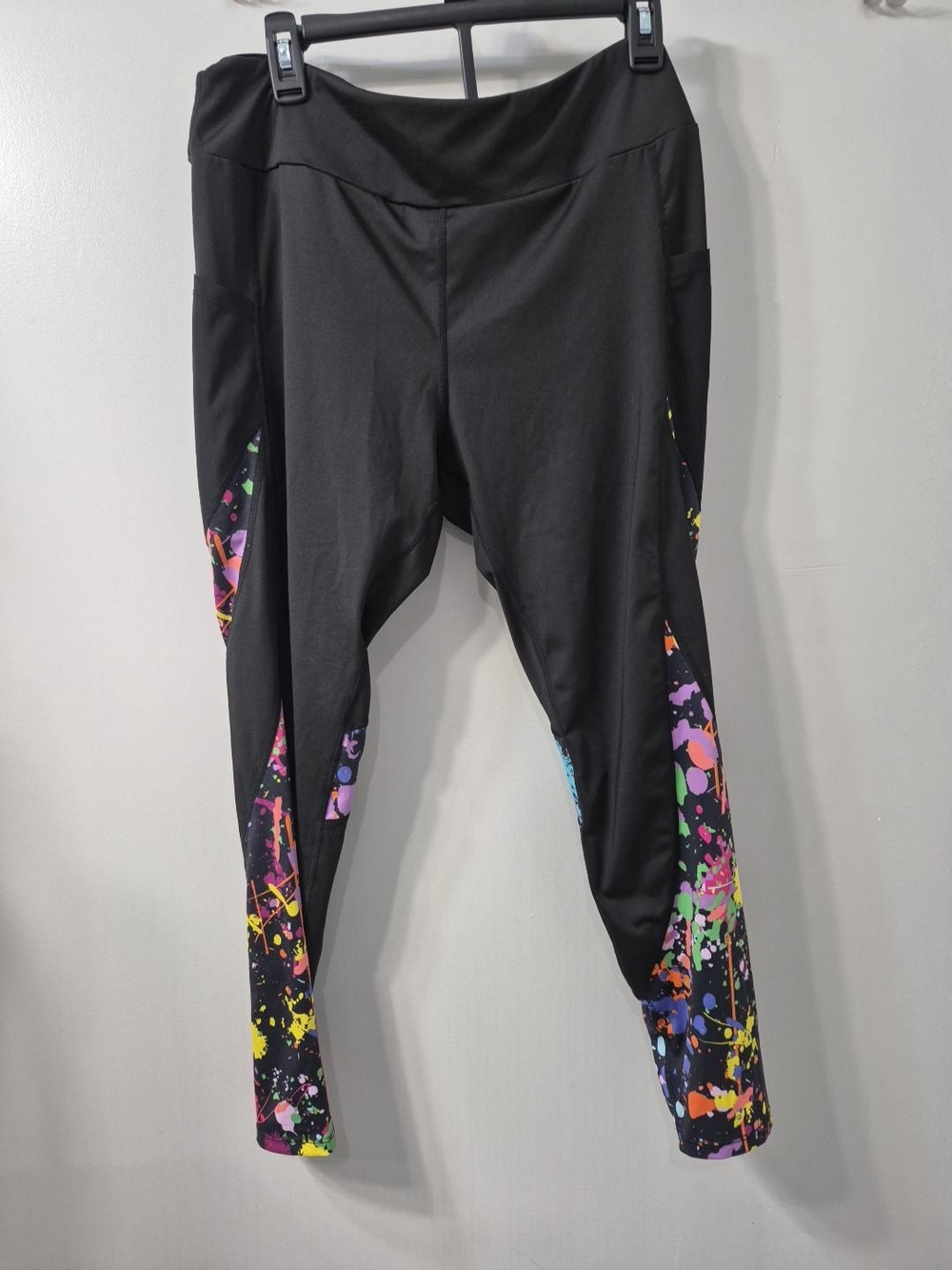 Black Colorful Splatter Print Workout Leggings